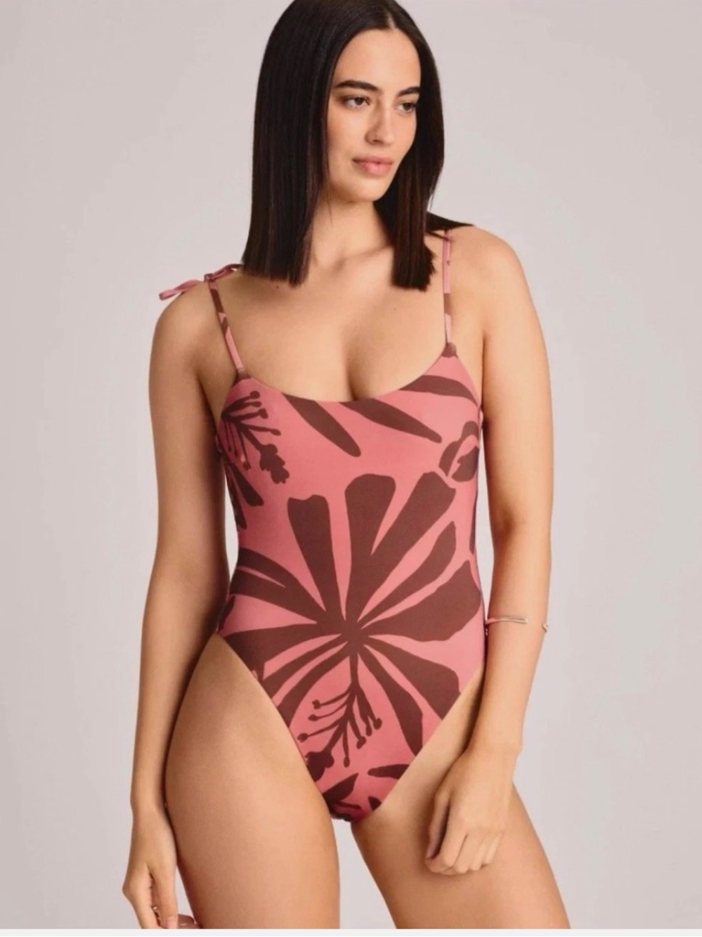 Vitamin A Rose and Brown Floral Tie-Shoulder One-Piece Swimsuit